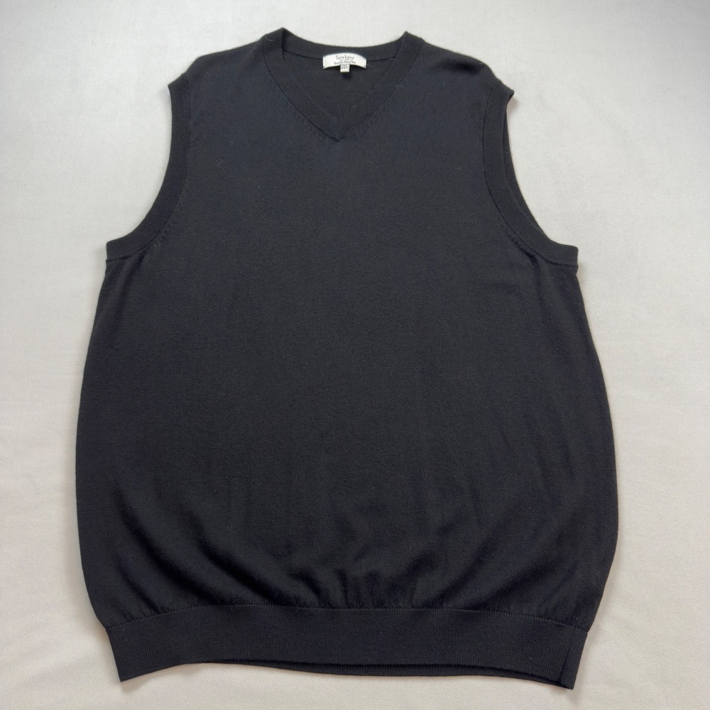Turnbury‎ Men's Black V Neck Extra Fine Merino Wool Sweater Vest 2XT